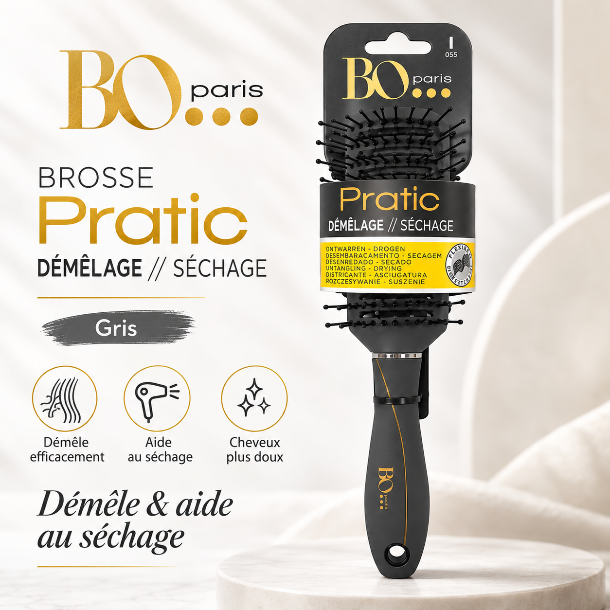 BO Paris Brosse À Cheveux Pratic Démêlage / Séchage – Brosse Démêlante Essentielle – Image 2