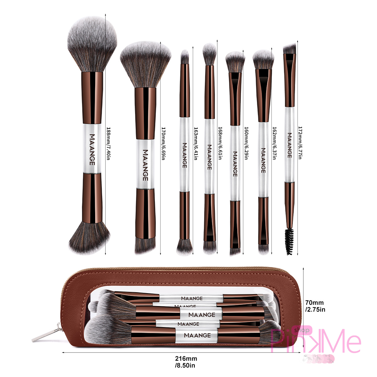 MAANGE Kit 7 Pinceaux De Maquillage à Double Embout Avec Trousse MAANGE Kit 7 Pinceaux De Maquillage à Double Embout Avec Trousse