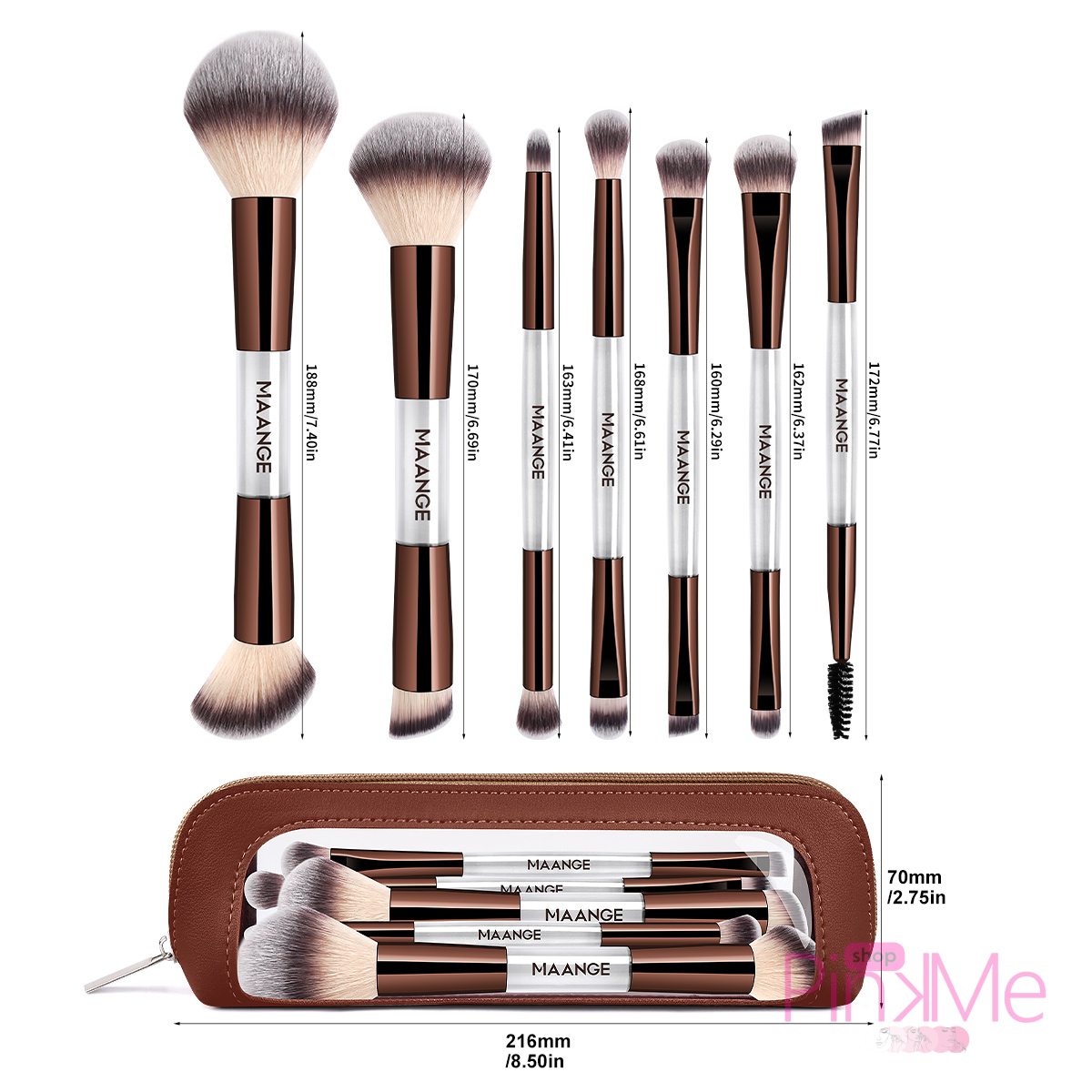 MAANGE Kit 7 Pinceaux De Maquillage à Double Embout Avec Trousse MAANGE Kit 7 Pinceaux De Maquillage à Double Embout Avec Trousse