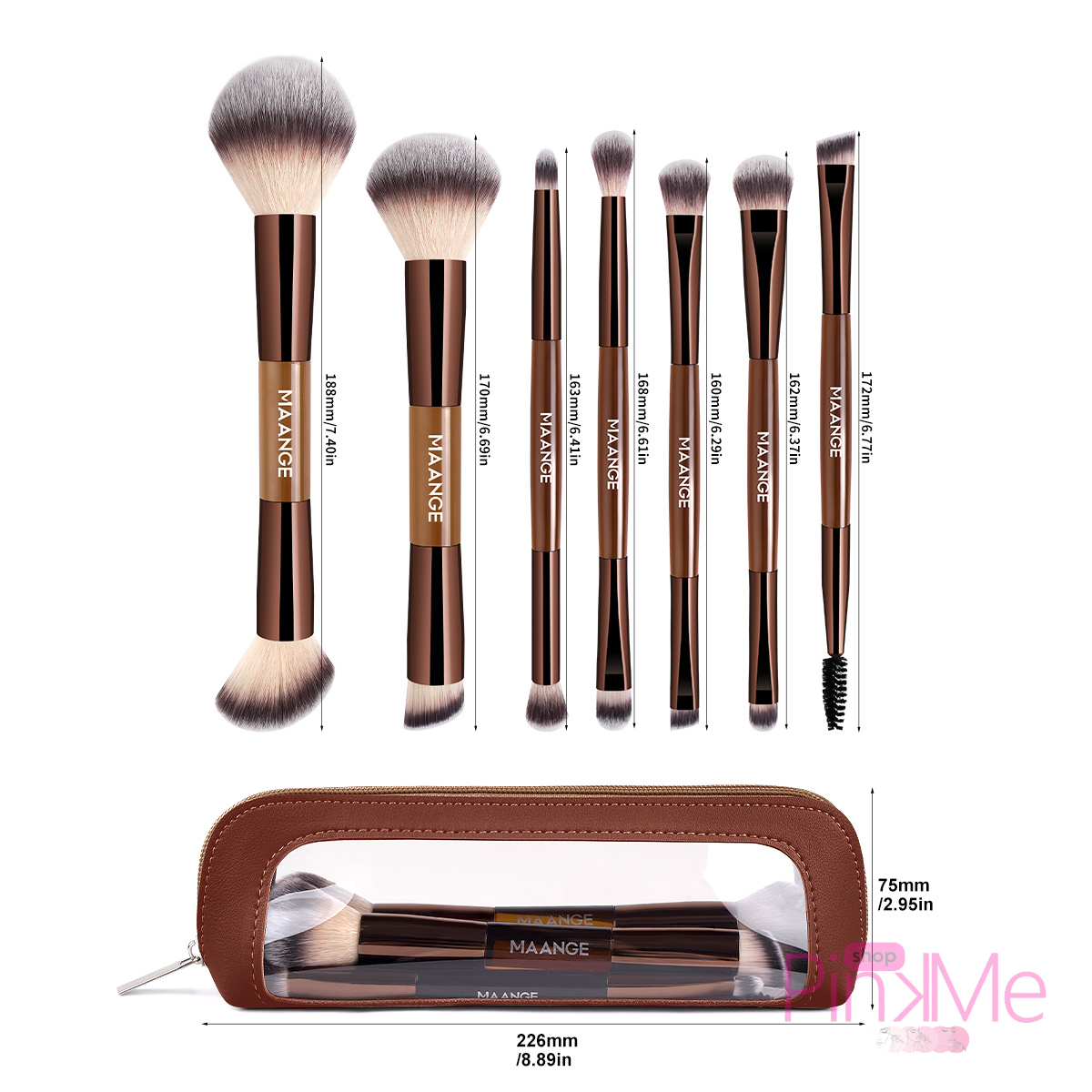 MAANGE Kit 7 Pinceaux De Maquillage à Double Embout Avec Trousse MAANGE Kit 7 Pinceaux De Maquillage à Double Embout Avec Trousse