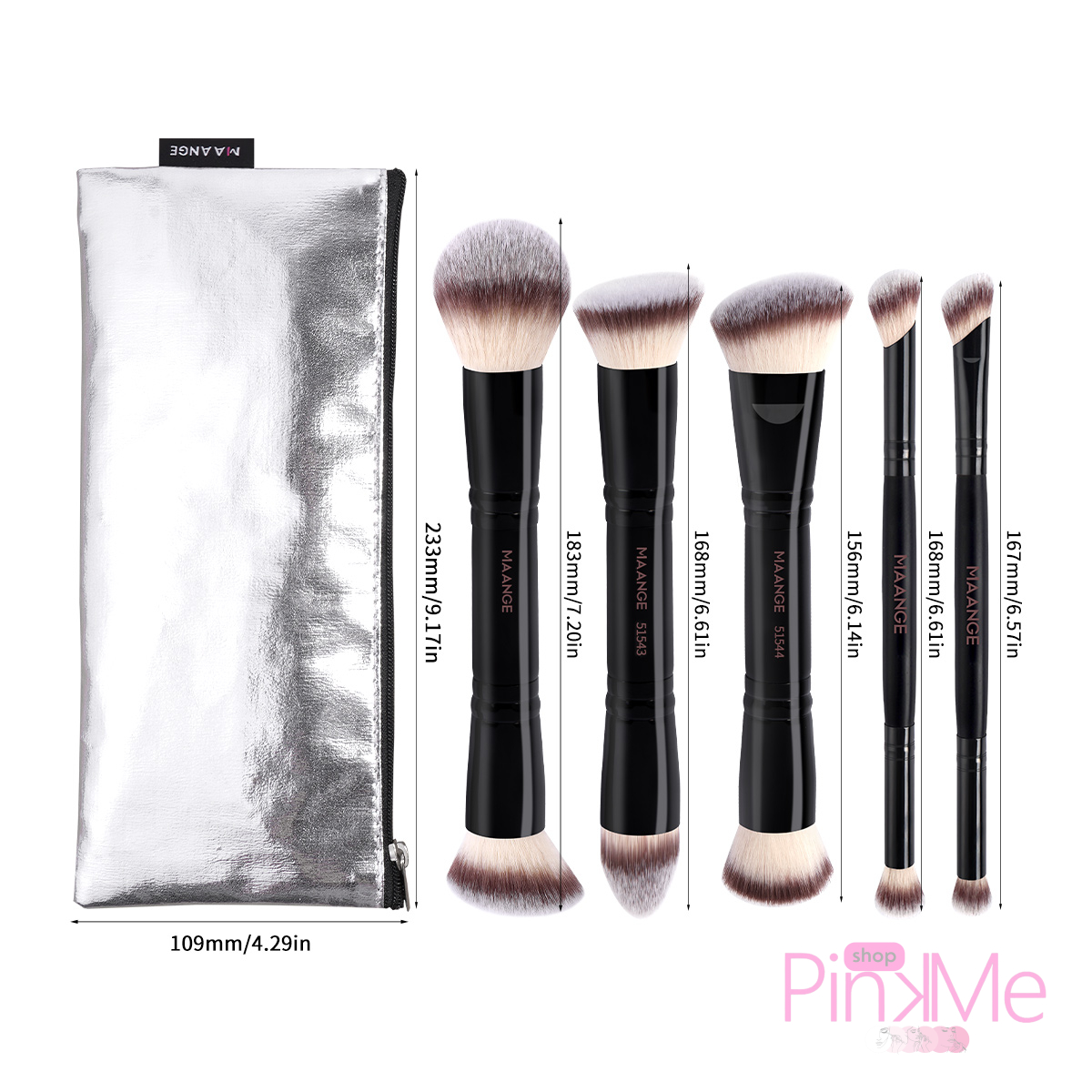 MAANGE Kit 5 Pinceaux De Maquillage à Double Embout Avec Trousse MAANGE Kit 5 Pinceaux De Maquillage à Double Embout Avec Trousse
