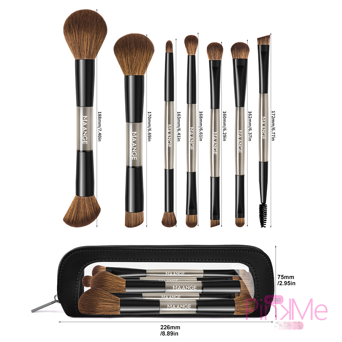 MAANGE Kit 7 Pinceaux De Maquillage à Double Embout Avec Trousse MAANGE Kit 7 Pinceaux De Maquillage à Double Embout Avec Trousse