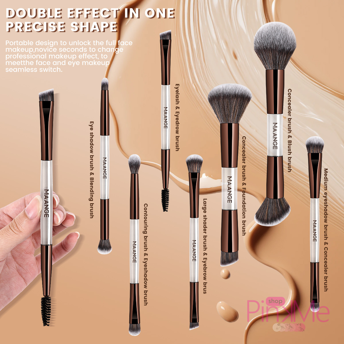 MAANGE Kit 7 Pinceaux De Maquillage à Double Embout Avec Trousse MAANGE Kit 7 Pinceaux De Maquillage à Double Embout Avec Trousse