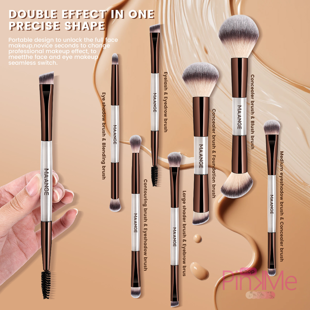 MAANGE Kit 7 Pinceaux De Maquillage à Double Embout Avec Trousse MAANGE Kit 7 Pinceaux De Maquillage à Double Embout Avec Trousse