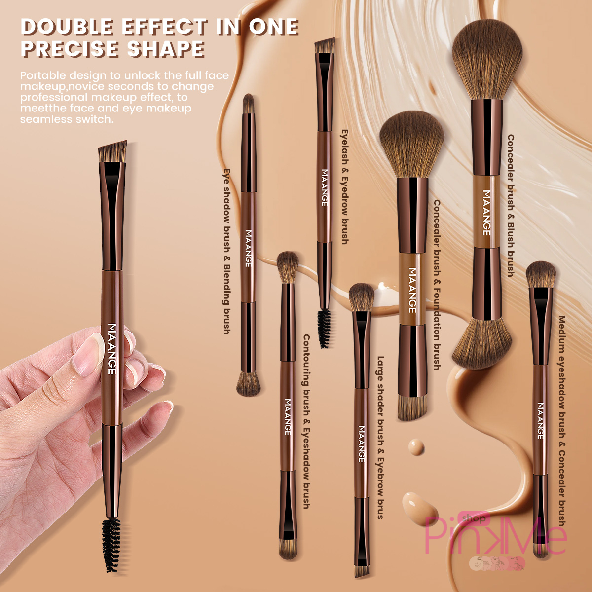 MAANGE Kit 7 Pinceaux De Maquillage à Double Embout Avec Trousse MAANGE Kit 7 Pinceaux De Maquillage à Double Embout Avec Trousse