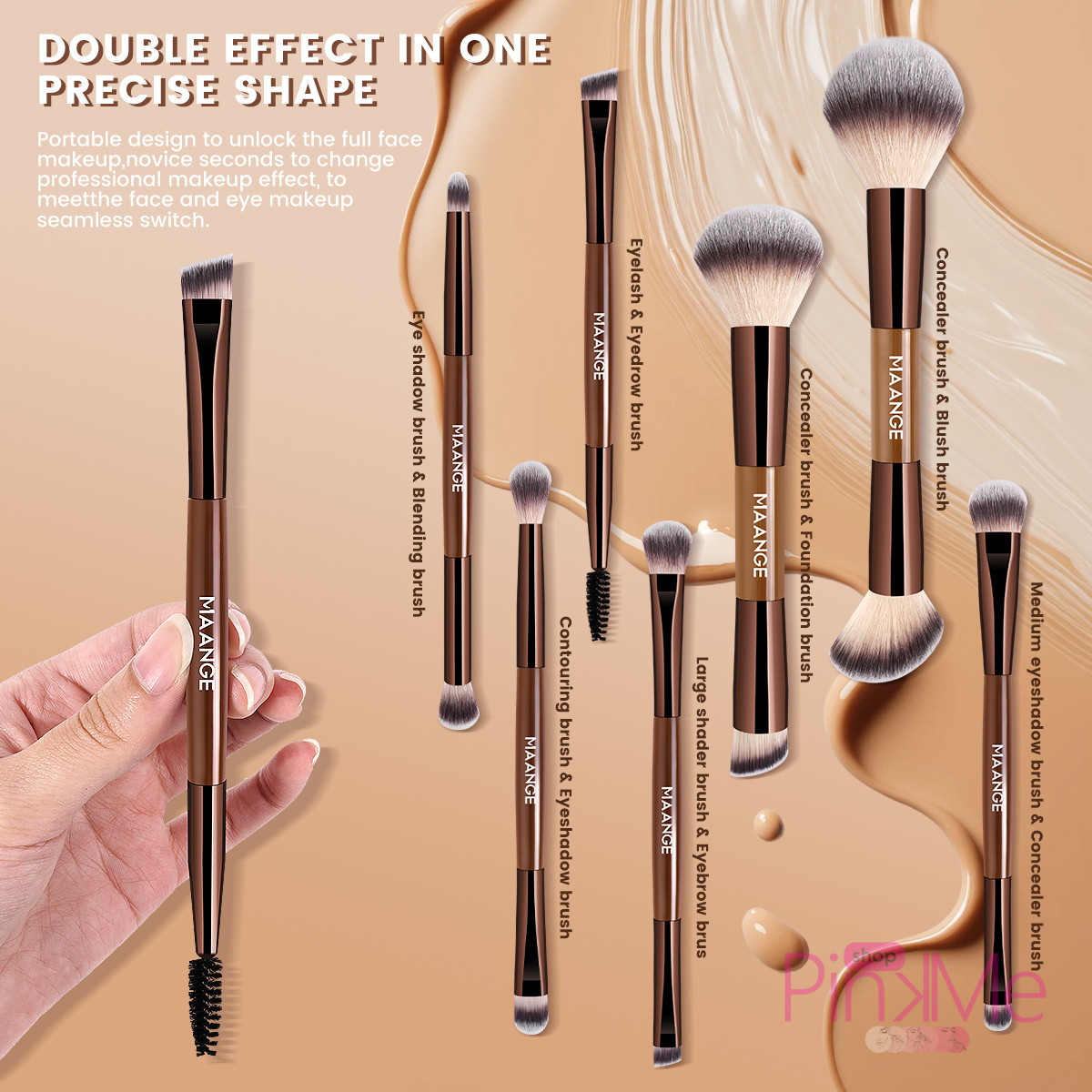 MAANGE Kit 7 Pinceaux De Maquillage à Double Embout Avec Trousse MAANGE Kit 7 Pinceaux De Maquillage à Double Embout Avec Trousse