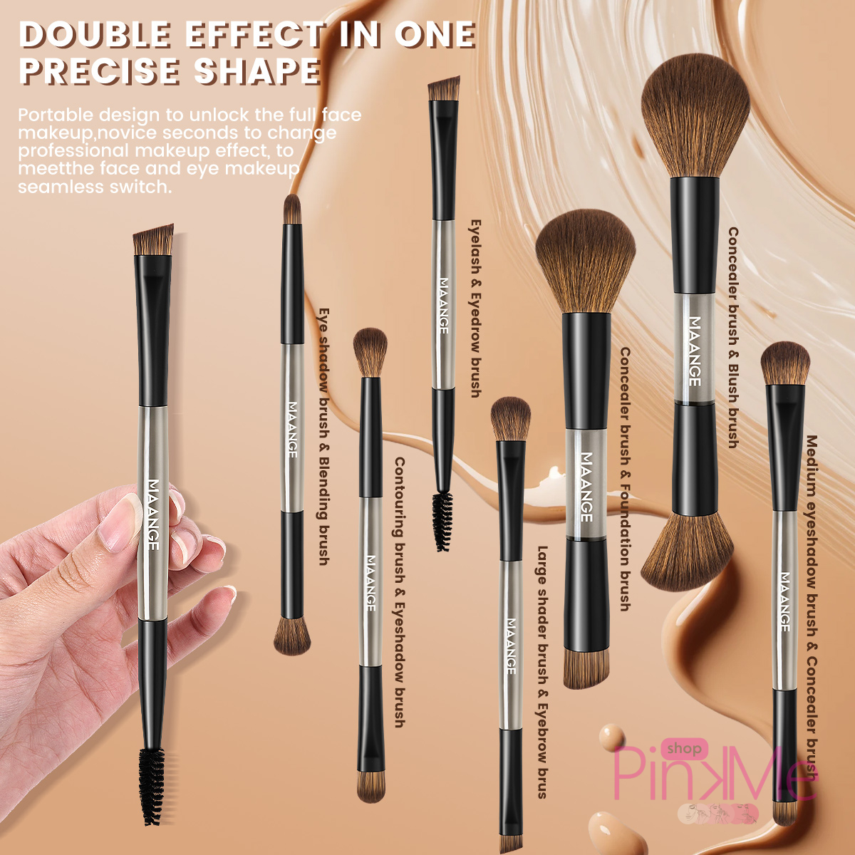 MAANGE Kit 7 Pinceaux De Maquillage à Double Embout Avec Trousse MAANGE Kit 7 Pinceaux De Maquillage à Double Embout Avec Trousse