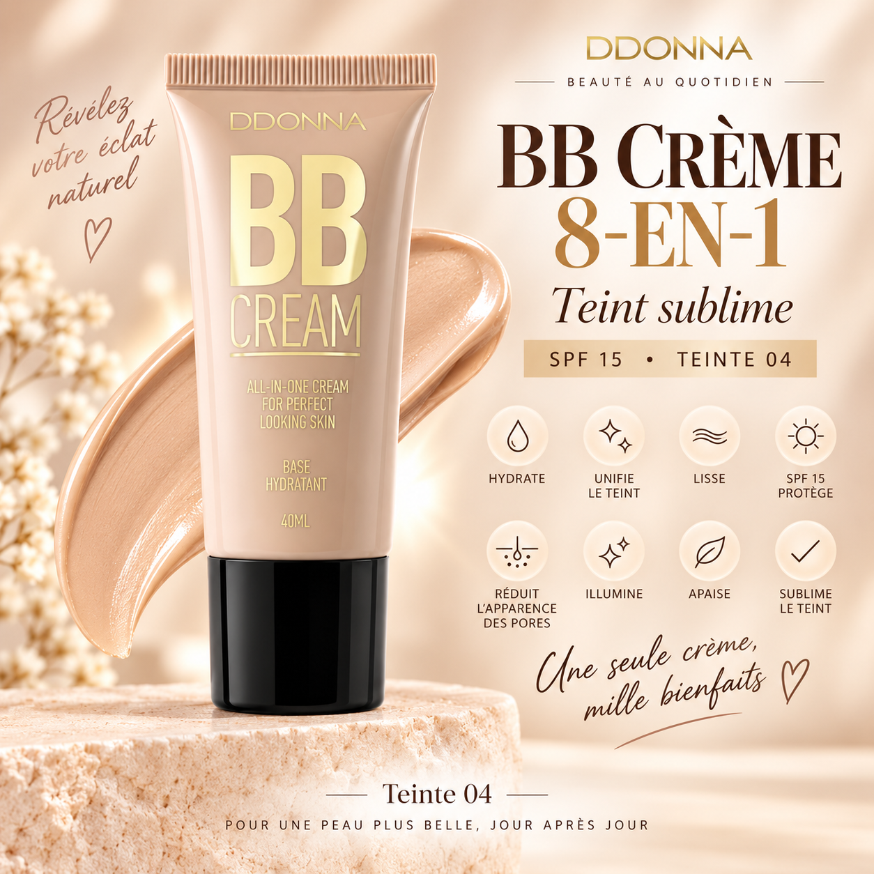 DDONNA BB Crème B – BB Cream 8-en-1 Teint Sublime SPF 15 10 DDONNA BB Crème B – BB Cream 8-en-1 Teint Sublime SPF 15 – Image 10