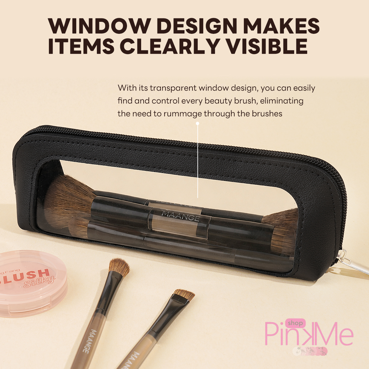 MAANGE Trousse Pour Pinceaux De Maquillage avec Fenêtre Transparente