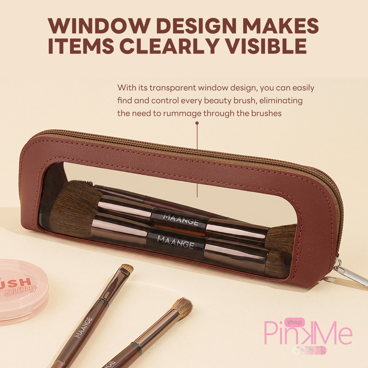 MAANGE Trousse Pour Pinceaux De Maquillage avec Fenêtre Transparente