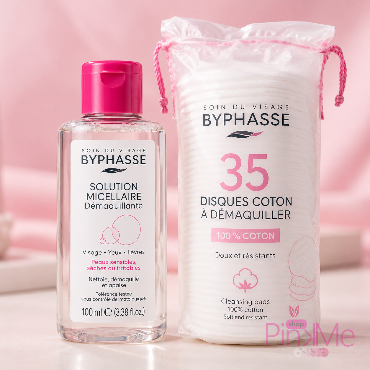 Pack Byphasse Démaquillage Essentiel avec solution micellaire 100 ml et 35 disques coton